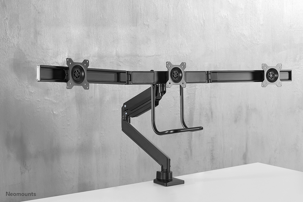 Full Motion Dual Desk Mount With Crossbar And Handle Height Adjustable Gas Spring- Black