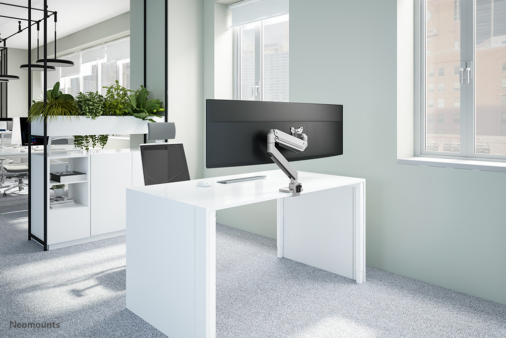 Full Motion Desk Mount For 10-49in Curved Monitor Screens Height Adjustable Gas Spring - Silver