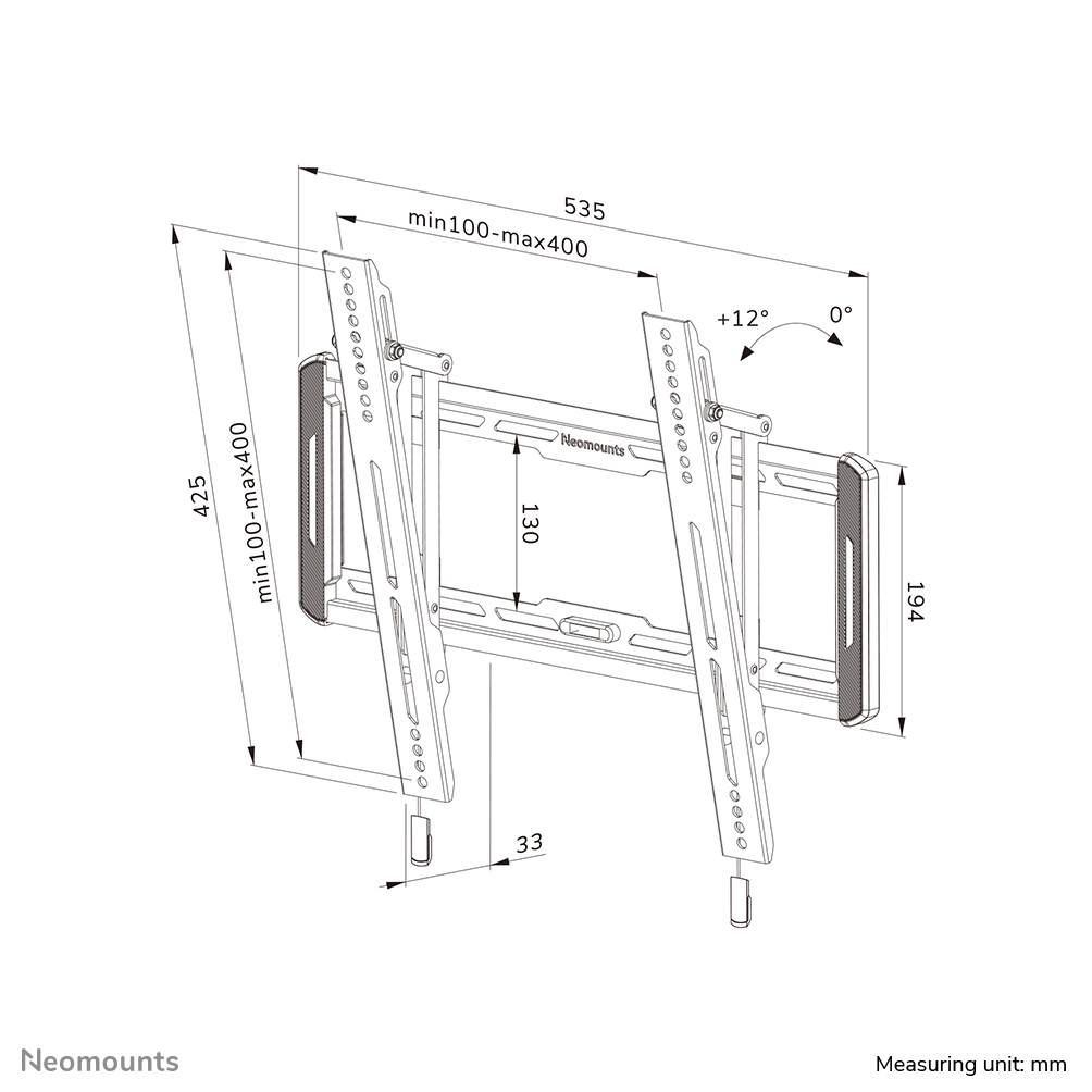 Neomounts Tiltable Wall Mount for 32-65in Screens - Black