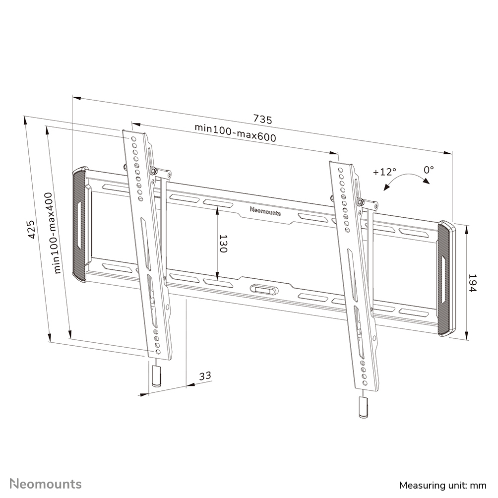 Neomounts Tiltable Wall Mount For 40-75in Screens - Black