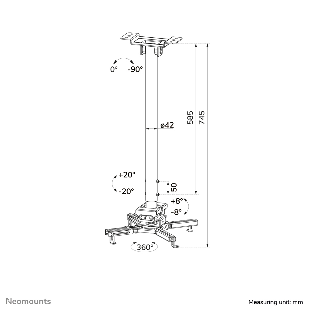 Universal Projector Ceiling Mount Height Adjustable (74,5-114,5 Cm) - Black