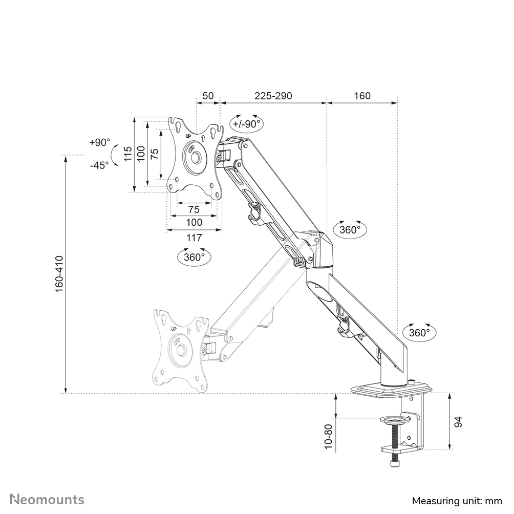 Full Motion Monitor Desk Mount For 17-27in Screens - Black