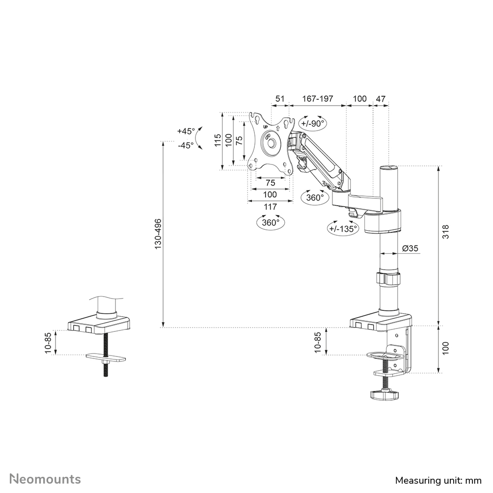 Full Motion Monitor Desk Mount For 17-27in Screens - Black