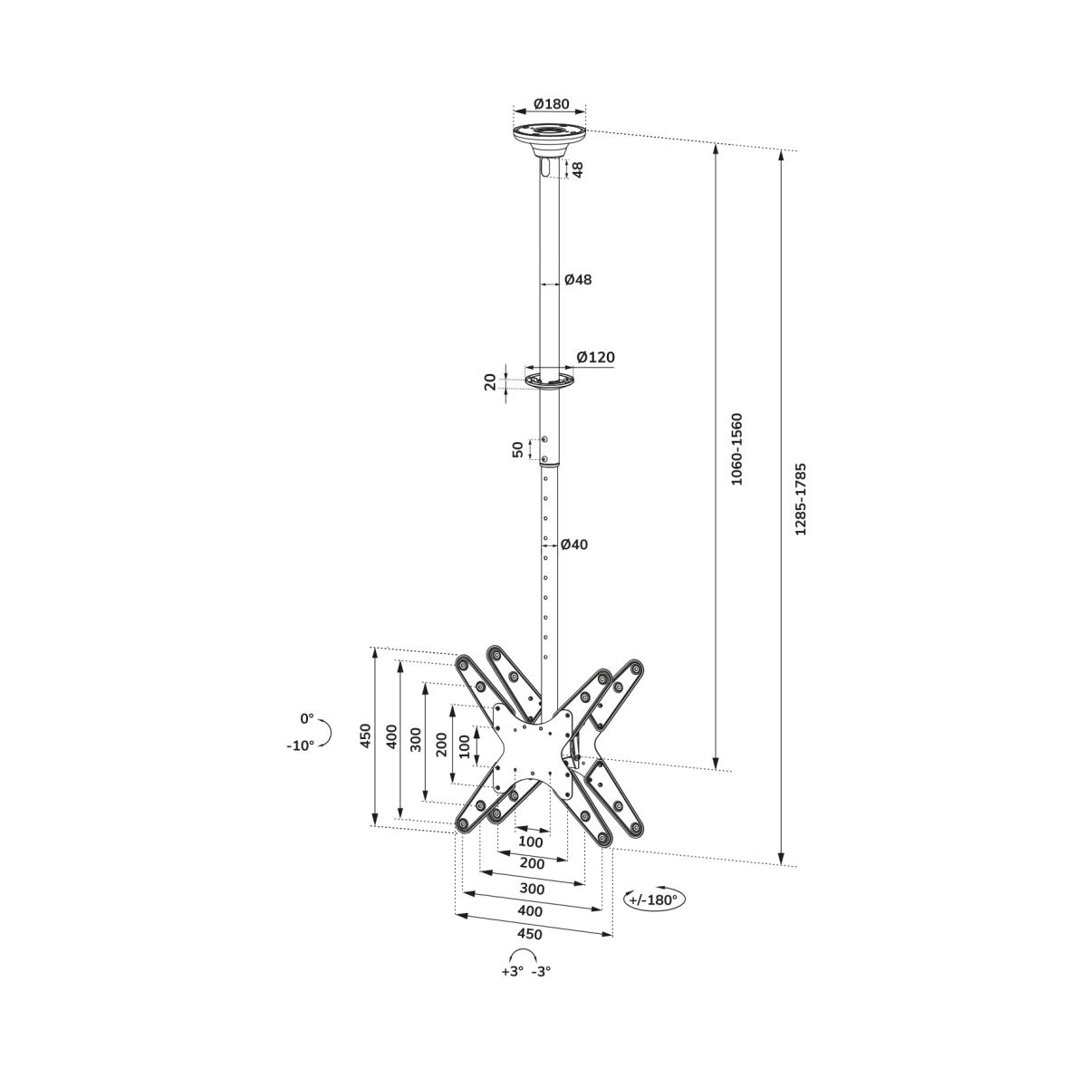 Neomounts Back To Back Screen Ceiling Mount (height: 106-156 Cm)