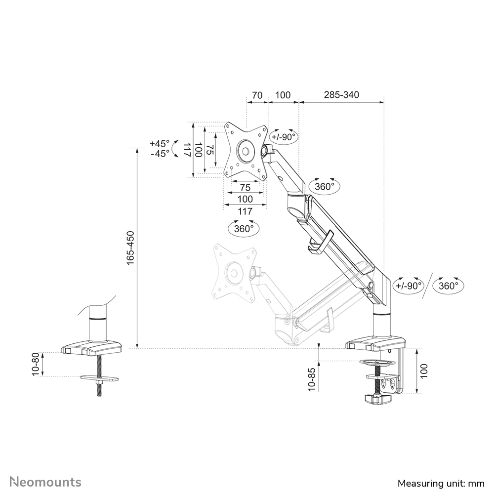 Neomounts Full Motion Monitor Desk Mount For 17-32in Screens - Black