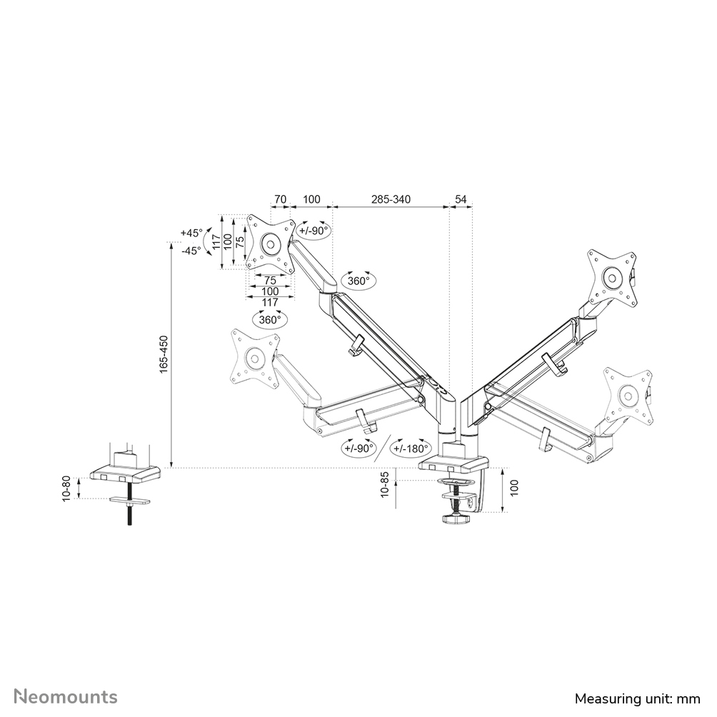 Neomounts Ds70-810bl2 Full Motion Monitor Desk Mount For 17-32in Screens - Black