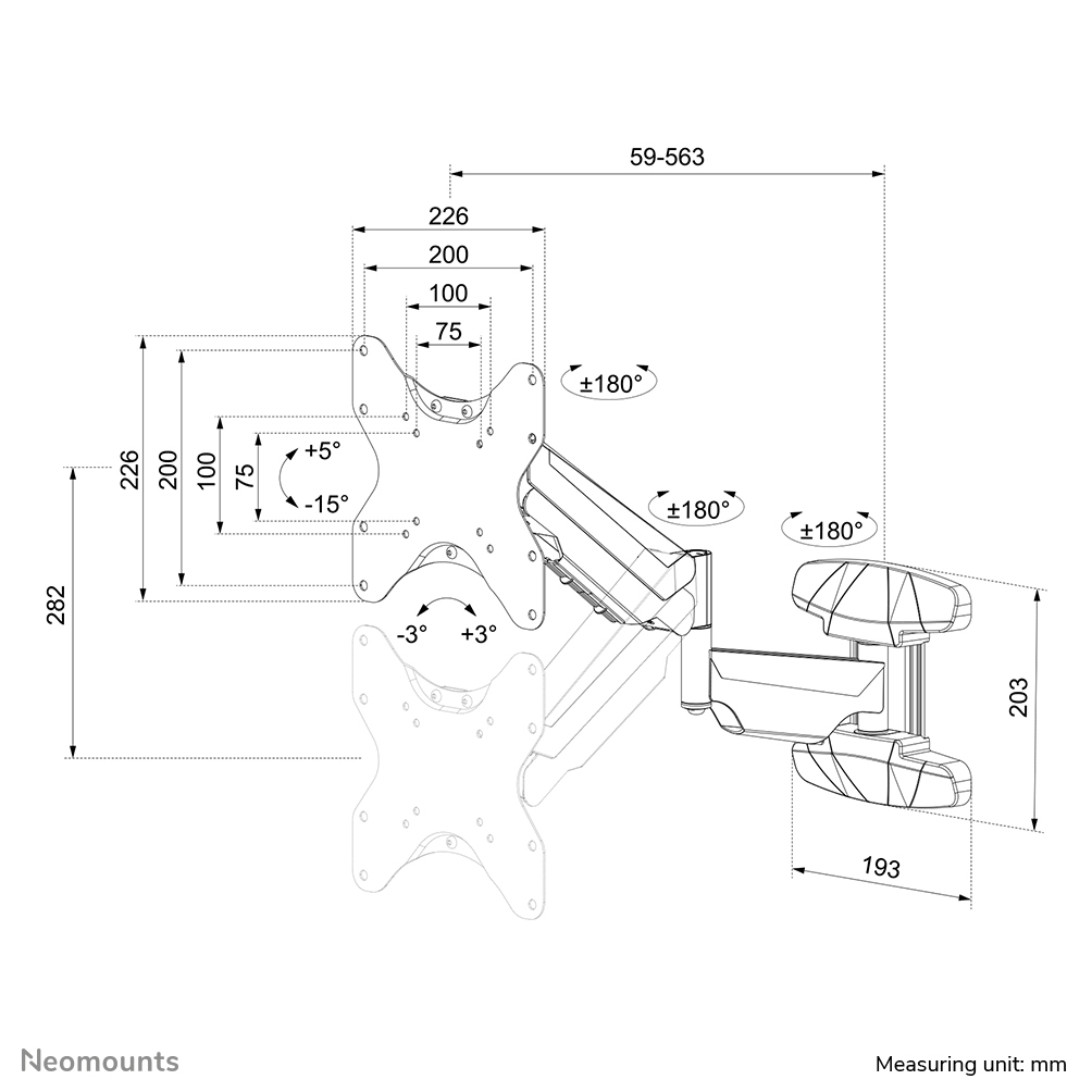 Newstar Wall Mounted Gas Spring Tv Mount
