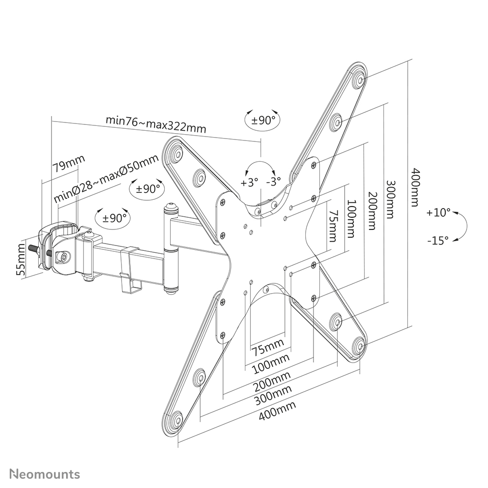 Neomounts Full Motion / Tilt / Rotate/ Swivel Tv Pole Mount For 32-55in Screens - Black