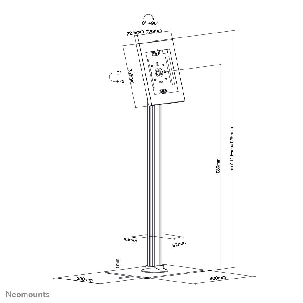 Neomounts Fl15-650wh1 Tilt- And Rotatable Tablet Floor Stand For 9,7-11in Tablets - White