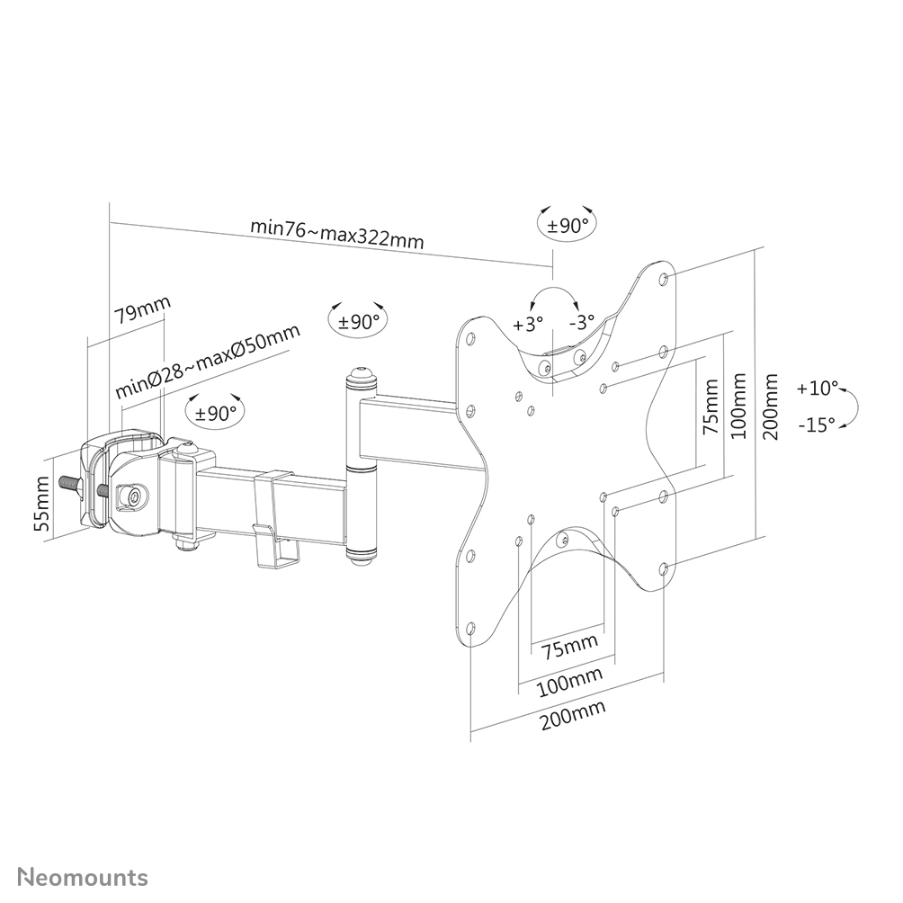 Neomounts Fl40-450bl12 Full Motion Tv Pole Mount (>28-50 Mm) For 23-42in Screens - Black