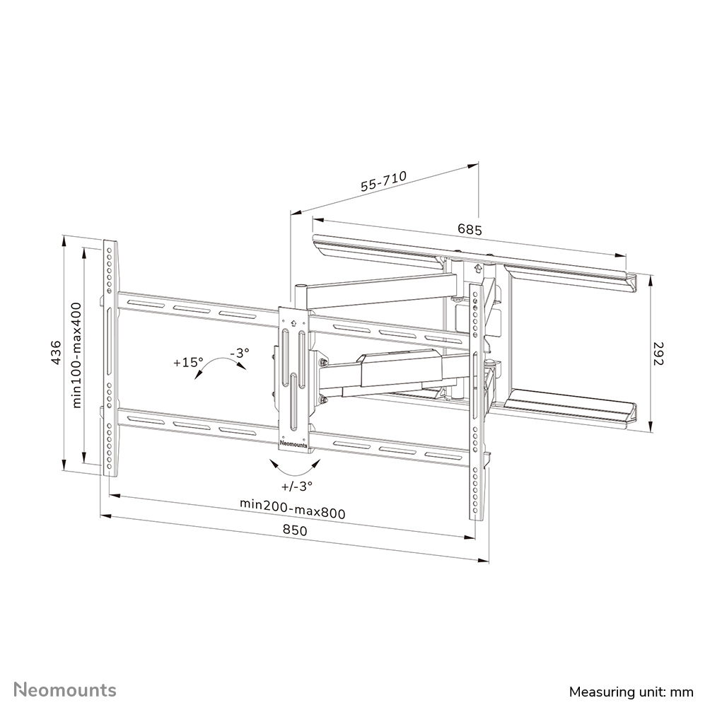 Neomounts WL40-550BL18 Full Motion Wall Mount for 43-75in Screens - Black