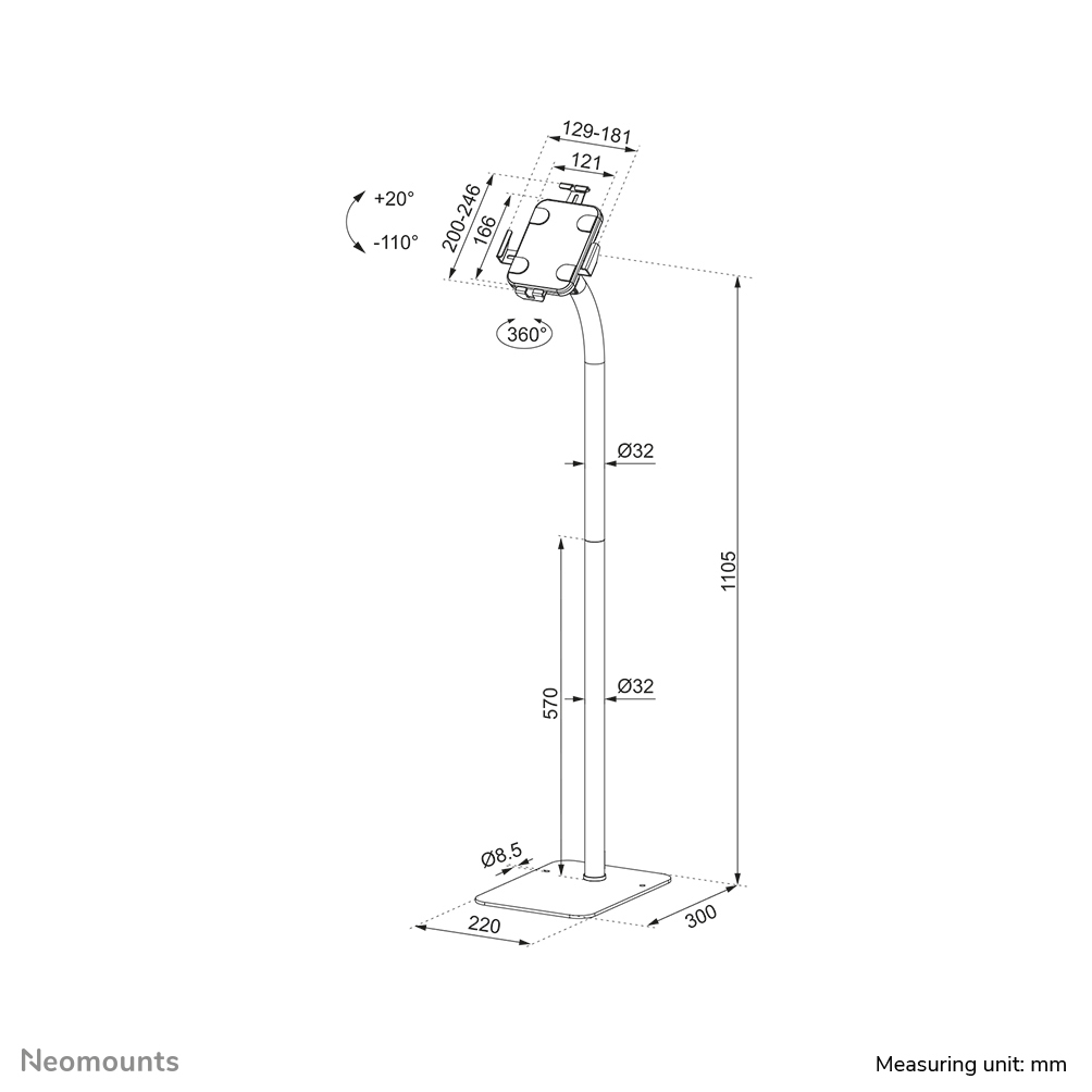 Neomounts Tilt And Rotatable Tablet Floor Stand For 7.9-11in Tablets - Black