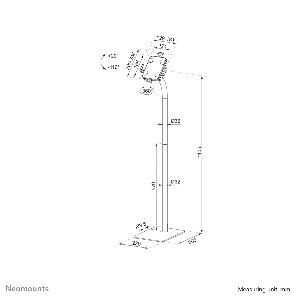 Neomounts Tilt And Rotatable Tablet Floor Stand For 7.9-11in Tablets - White