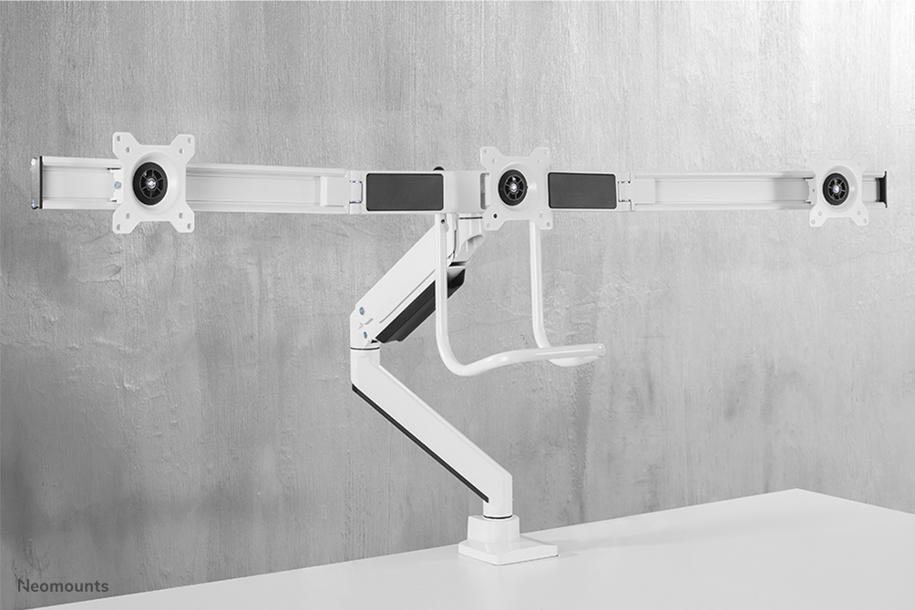 Neomounts Select Full Motion Dual Desk Mount With Crossbar And Handle For Three 17-27in Monitor Screens  - White