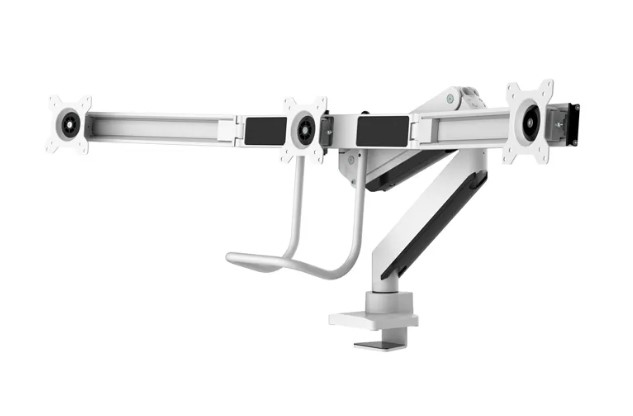Neomounts Select Full Motion Dual Desk Mount With Crossbar And Handle For Three 17-27in Monitor Screens  - White