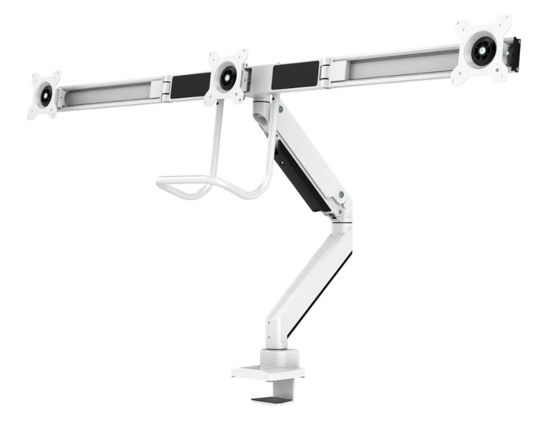 Neomounts Select Full Motion Dual Desk Mount With Crossbar And Handle For Three 17-27in Monitor Screens  - White
