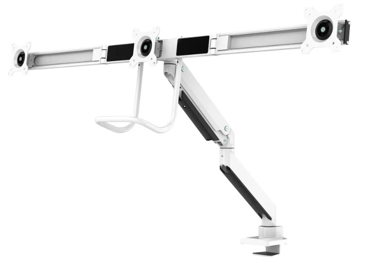 Neomounts Select Full Motion Dual Desk Mount With Crossbar And Handle For Three 17-27in Monitor Screens  - White