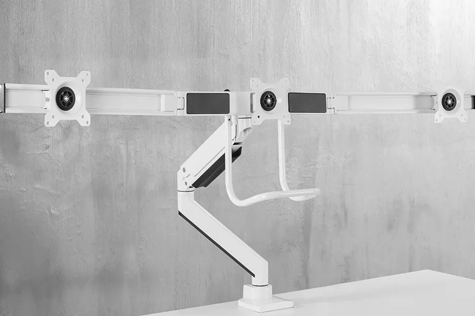 Neomounts Select Full Motion Dual Desk Mount With Crossbar And Handle For Three 17-27in Monitor Screens  - White