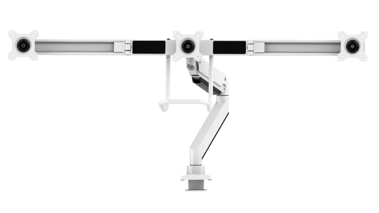 Neomounts Select Full Motion Dual Desk Mount With Crossbar And Handle For Three 17-27in Monitor Screens  - White