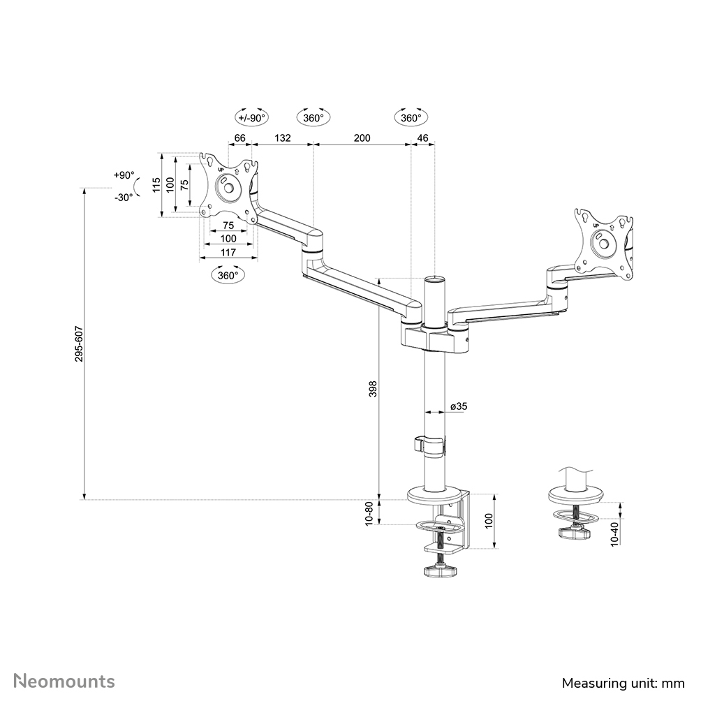 Neomounts  Full Motion Monitor Arm Desk Mount For 17-27in Two Screens - White