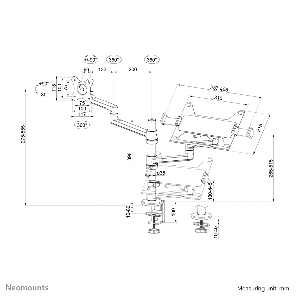 Neomounts Full Motion Monitor Arm Desk Mount For 17-27in Screens And 11 - 17in Laptops - Black