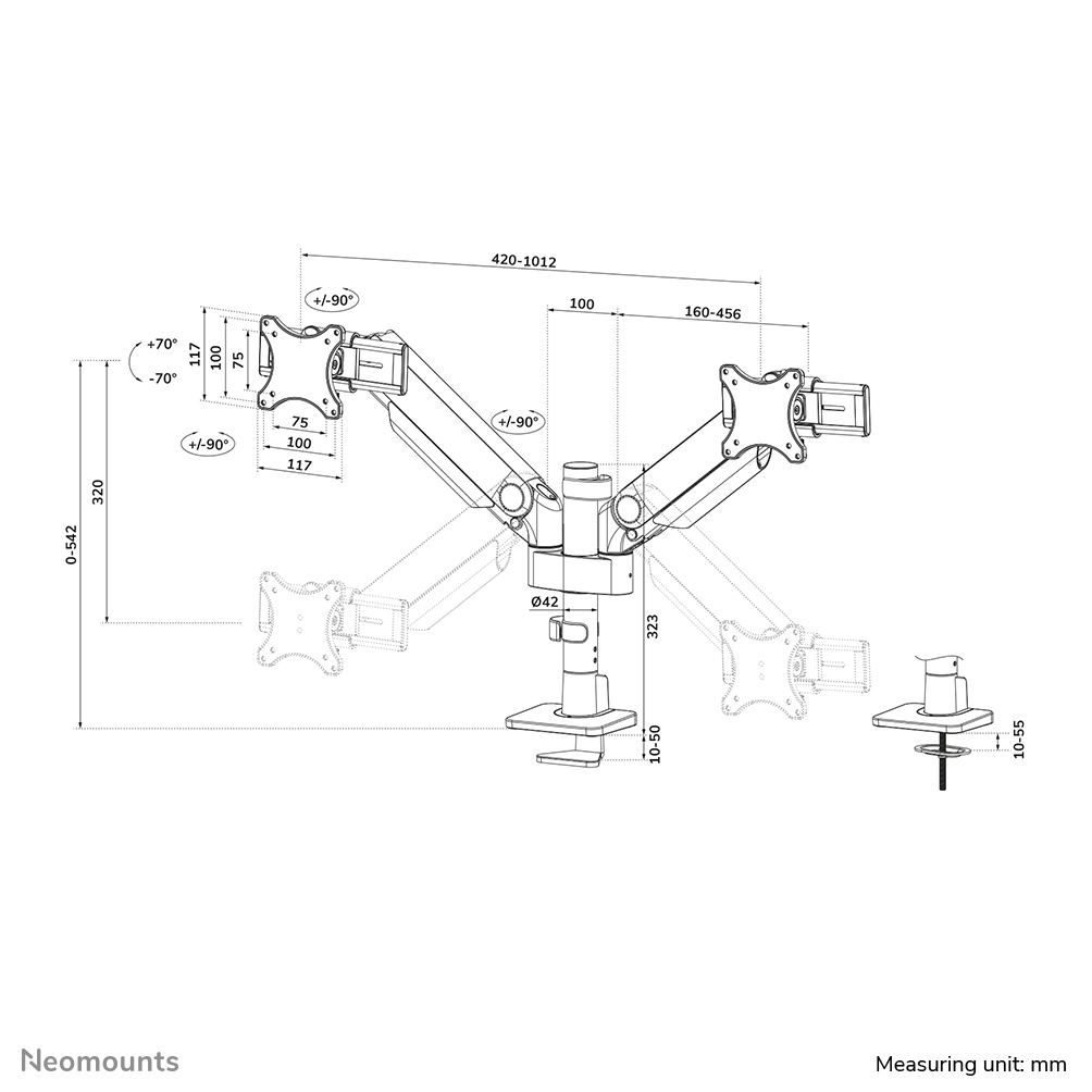 Neomounts Ds65s-950bl2 Full Motion Desk Monitor Arm For 24-34in Screens - Black