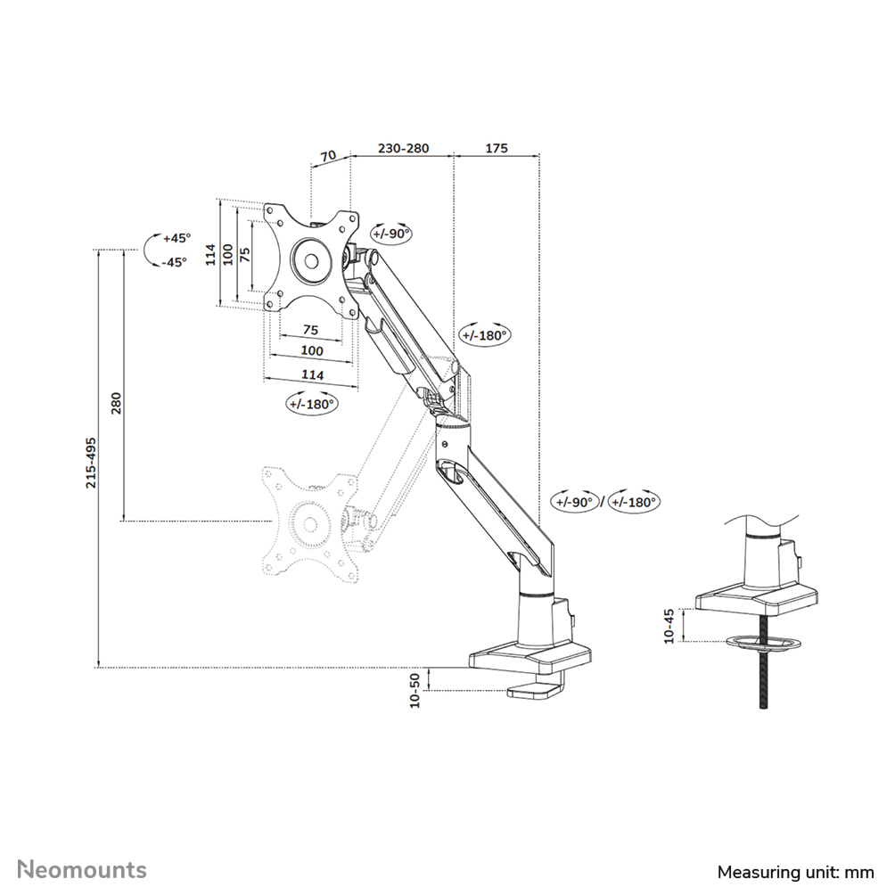 Neomounts Ds70-250sl1 Full Motion Monitor Arm Desk Mount For 17-35in Screens - Silver
