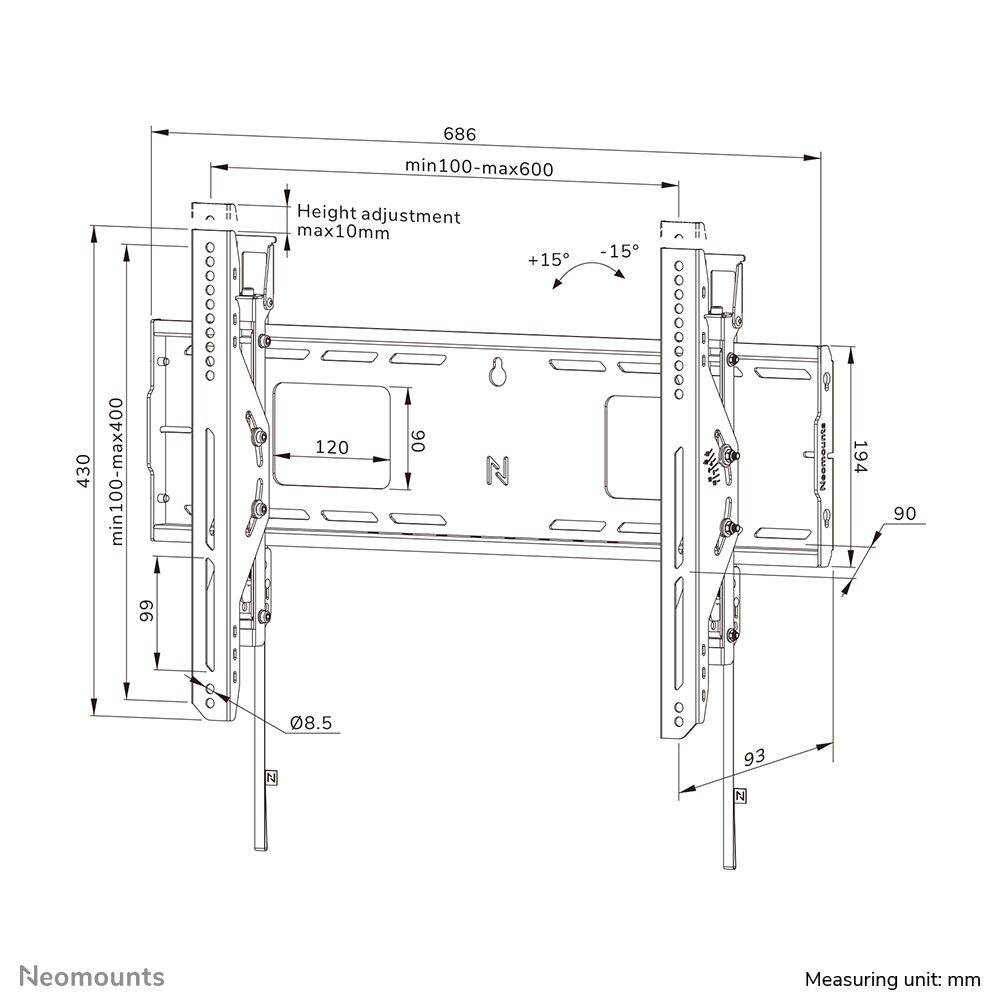 Neomounts Wl35-750bl16 Tiltable Wall Mount For 42-86