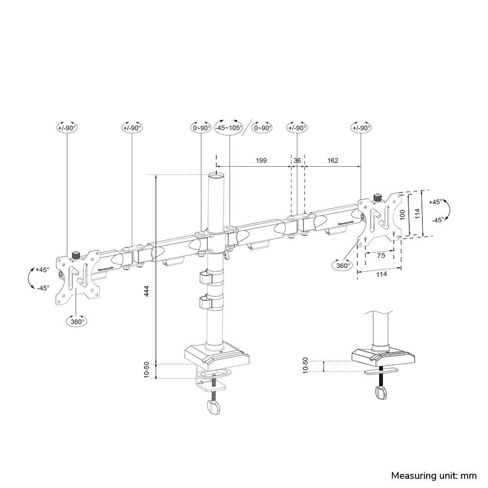Neomounts Ds60-600bl2 Full Motion Desk Monitor Arm For 10-32in Screens - Black