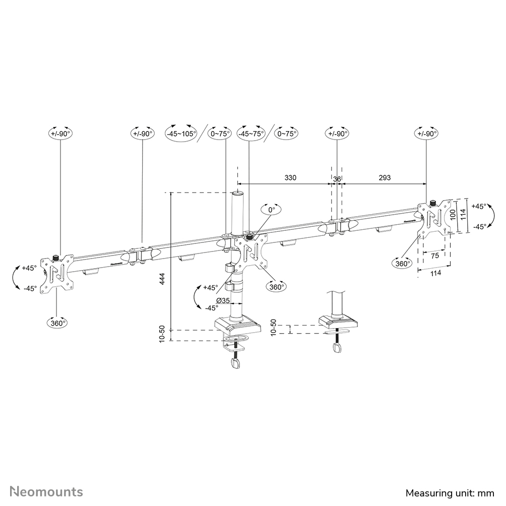 Neomounts Ds60-600bl3 Full Motion Desk Monitor Arm For 10-27