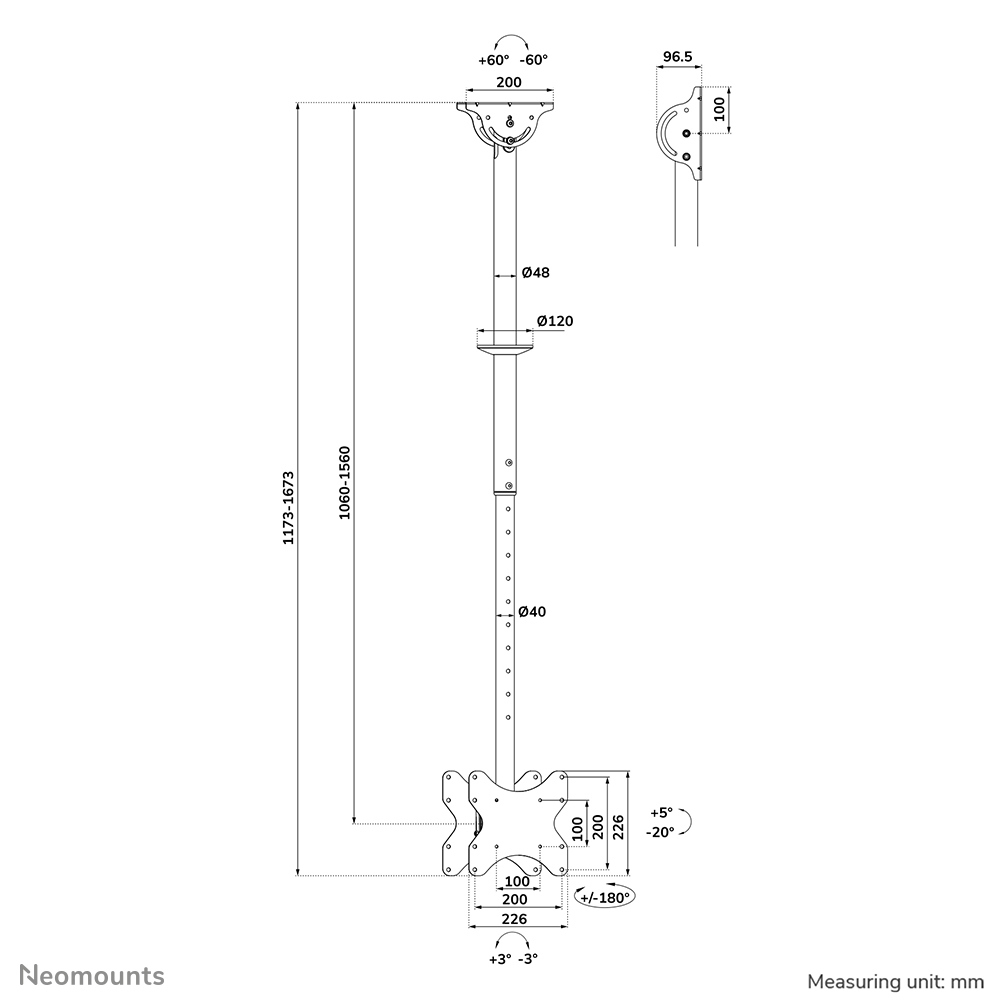 Neomounts Cl35-340bl22 Full Motion Dual Tv Ceiling Mount For 23-43in Screens - Black