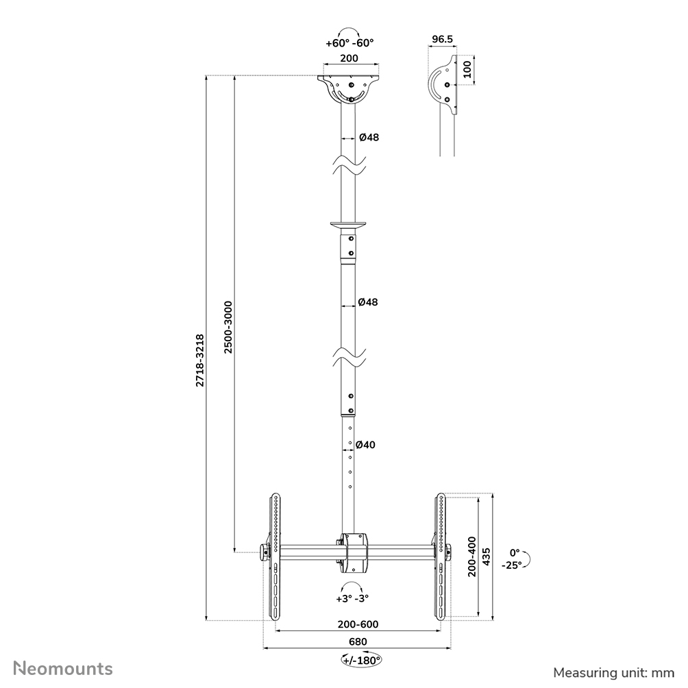 Neomounts Cl35-440bl16xl Full Motion Tv Ceiling Mount For 37-70in Screens - Black