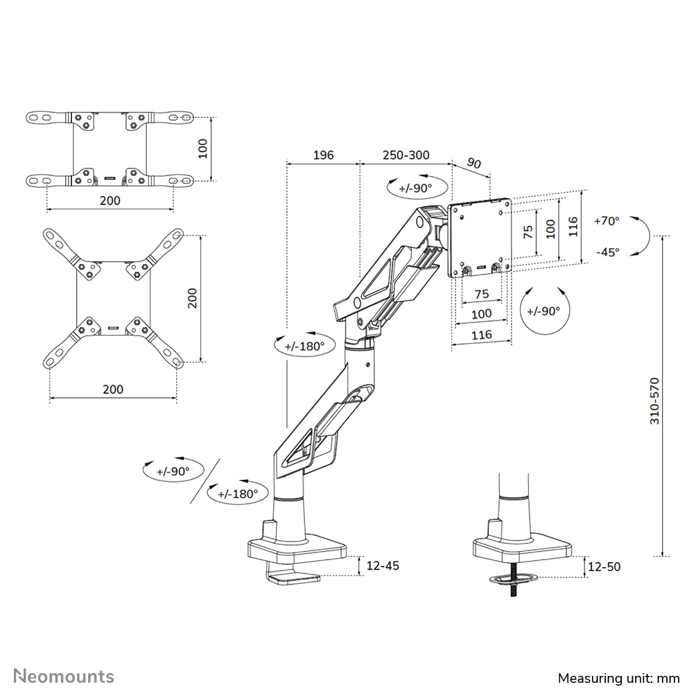 Gaming Monitor Arm 24-57in - Gas Spring - Topfix - 180�-stop