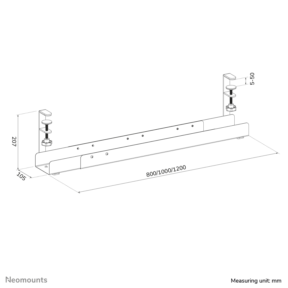 Cable Management Tray - Max 5 Kg - Clamp-on Design - Universal - Black