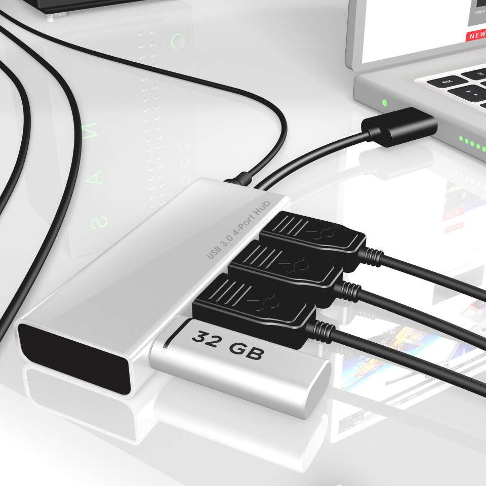 USB 3.0 4-port Hub With Power Adapter