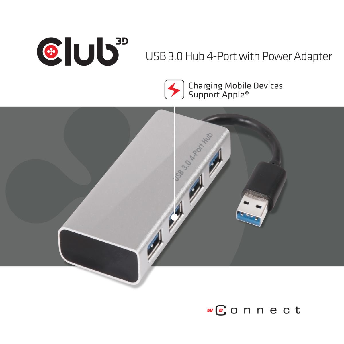 USB 3.0 4-port Hub With Power Adapter