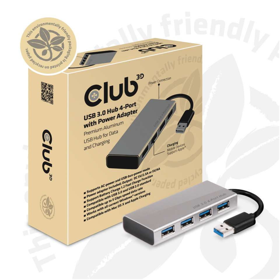USB 3.0 4-port Hub With Power Adapter
