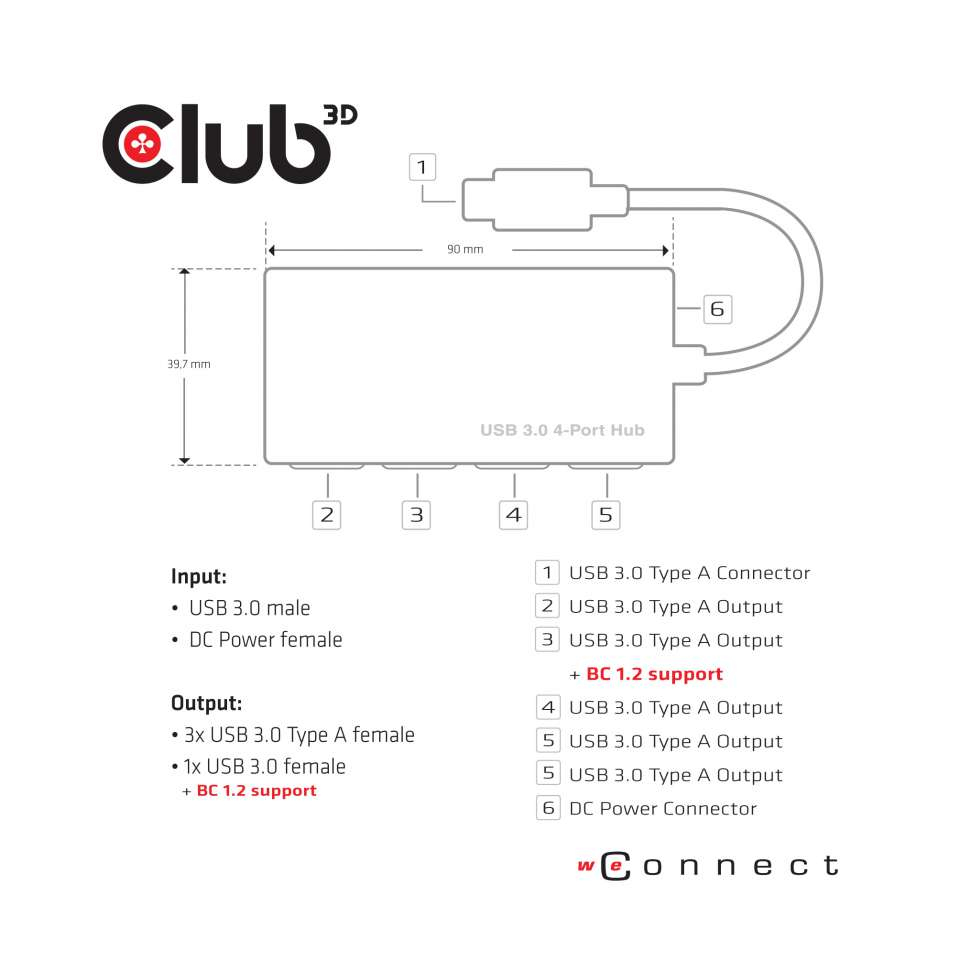 USB 3.0 4-port Hub With Power Adapter