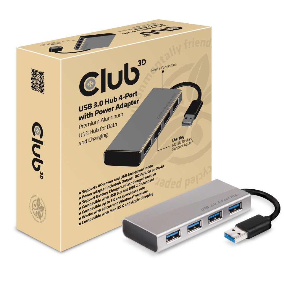USB 3.0 4-port Hub With Power Adapter