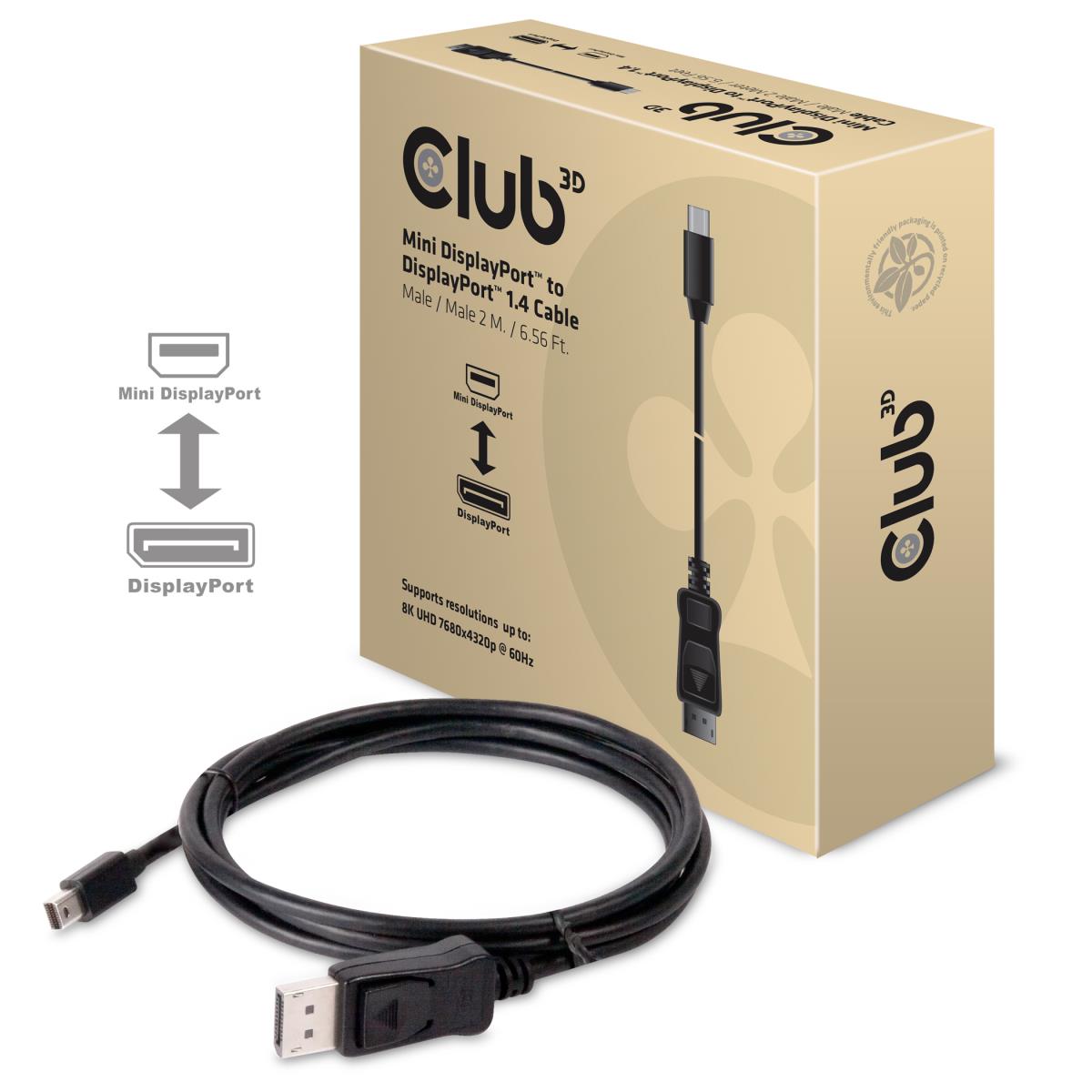 Mini DisplayPort 1.4 Male To Displayport 1.4 Male Cable 2m