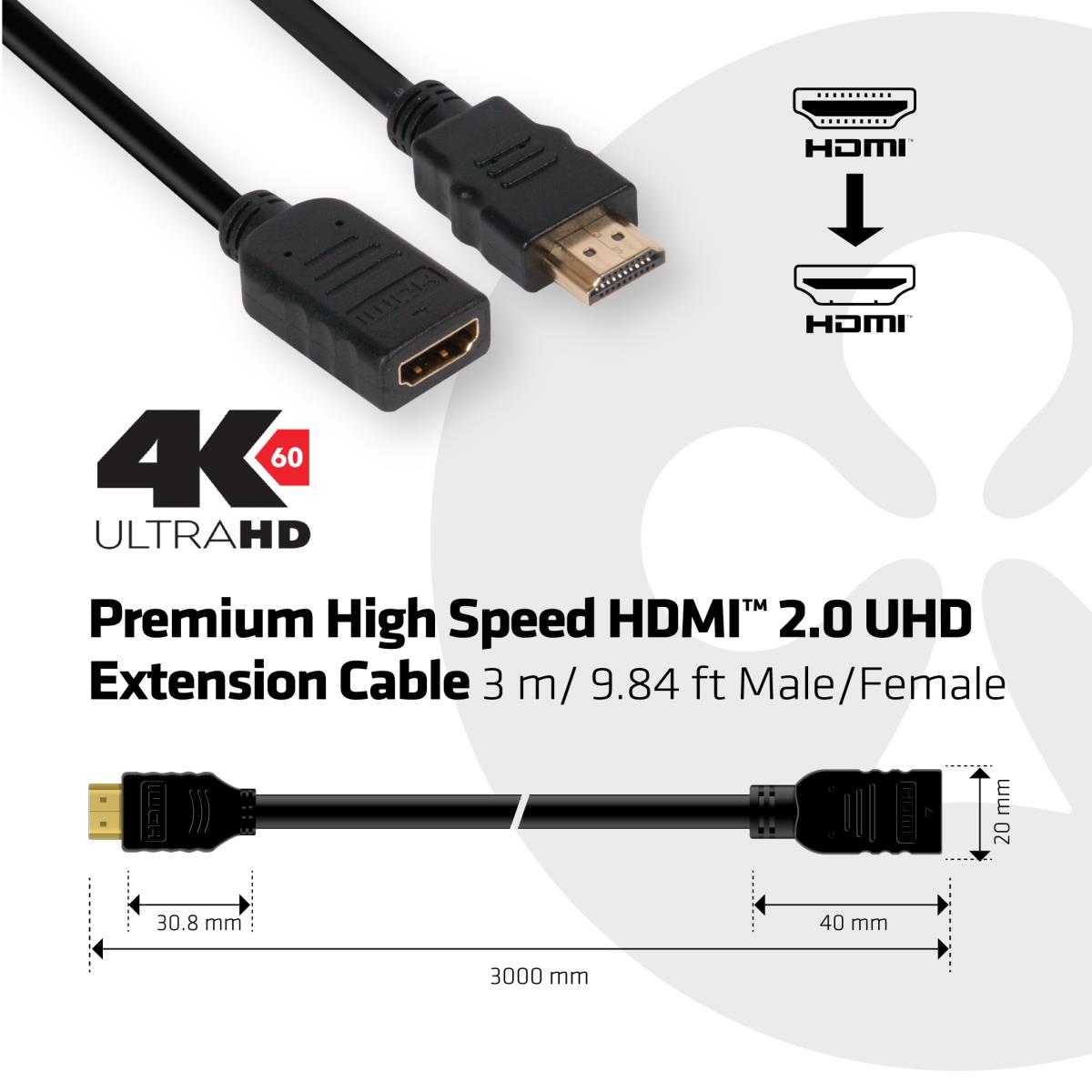 High Speed Hdmi 2.0 Uhd 4k60hz Extension Cable 3m M/f