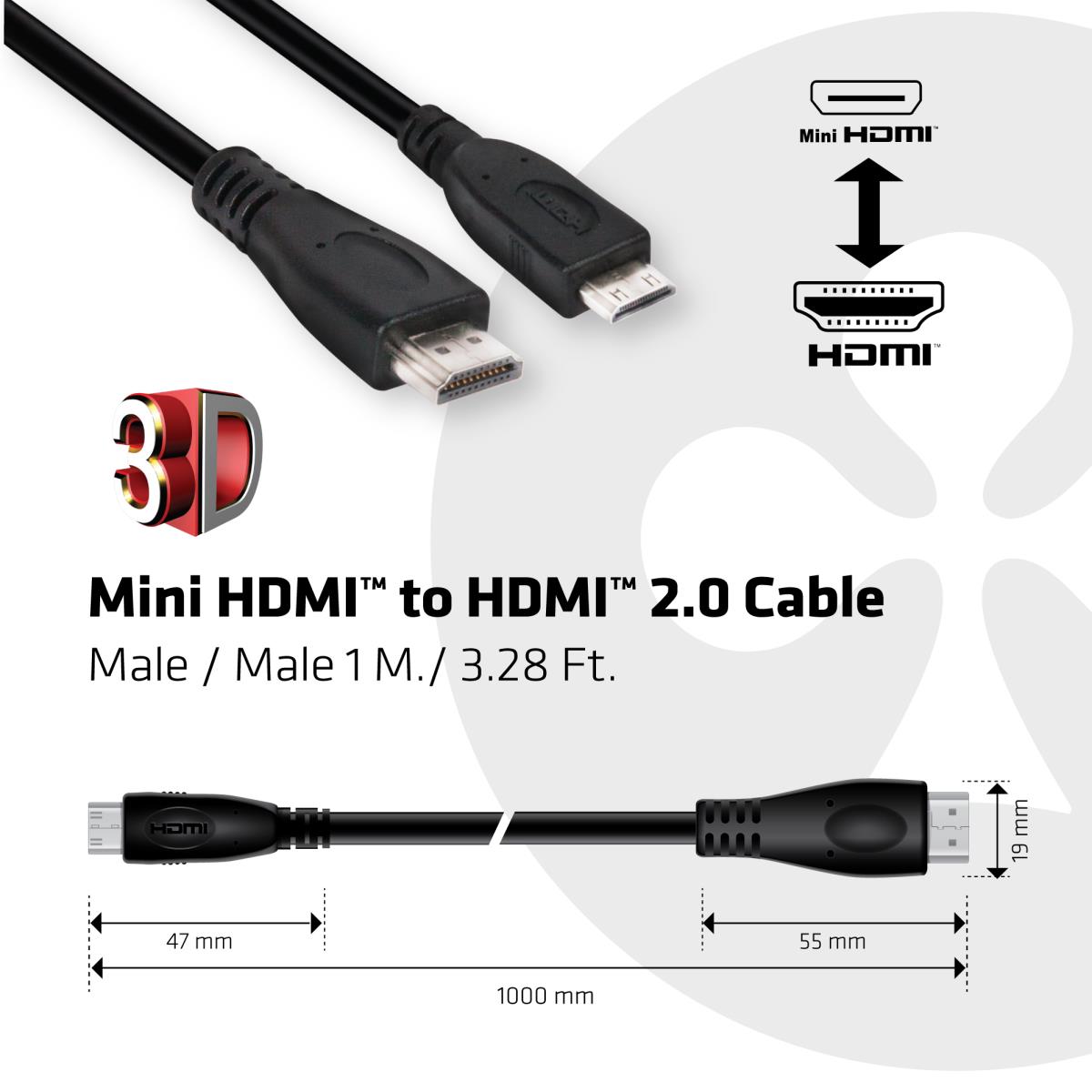 Mini Hdmi To Hdmi 2.0 Cable 1m 4k60hz 18gbps