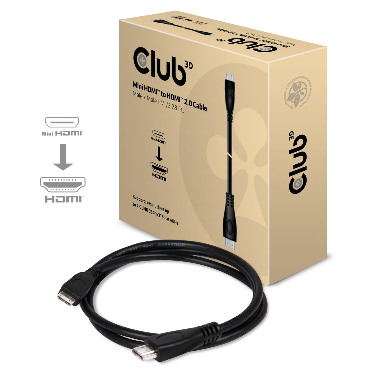 Mini Hdmi To Hdmi 2.0 Cable 1m 4k60hz 18gbps
