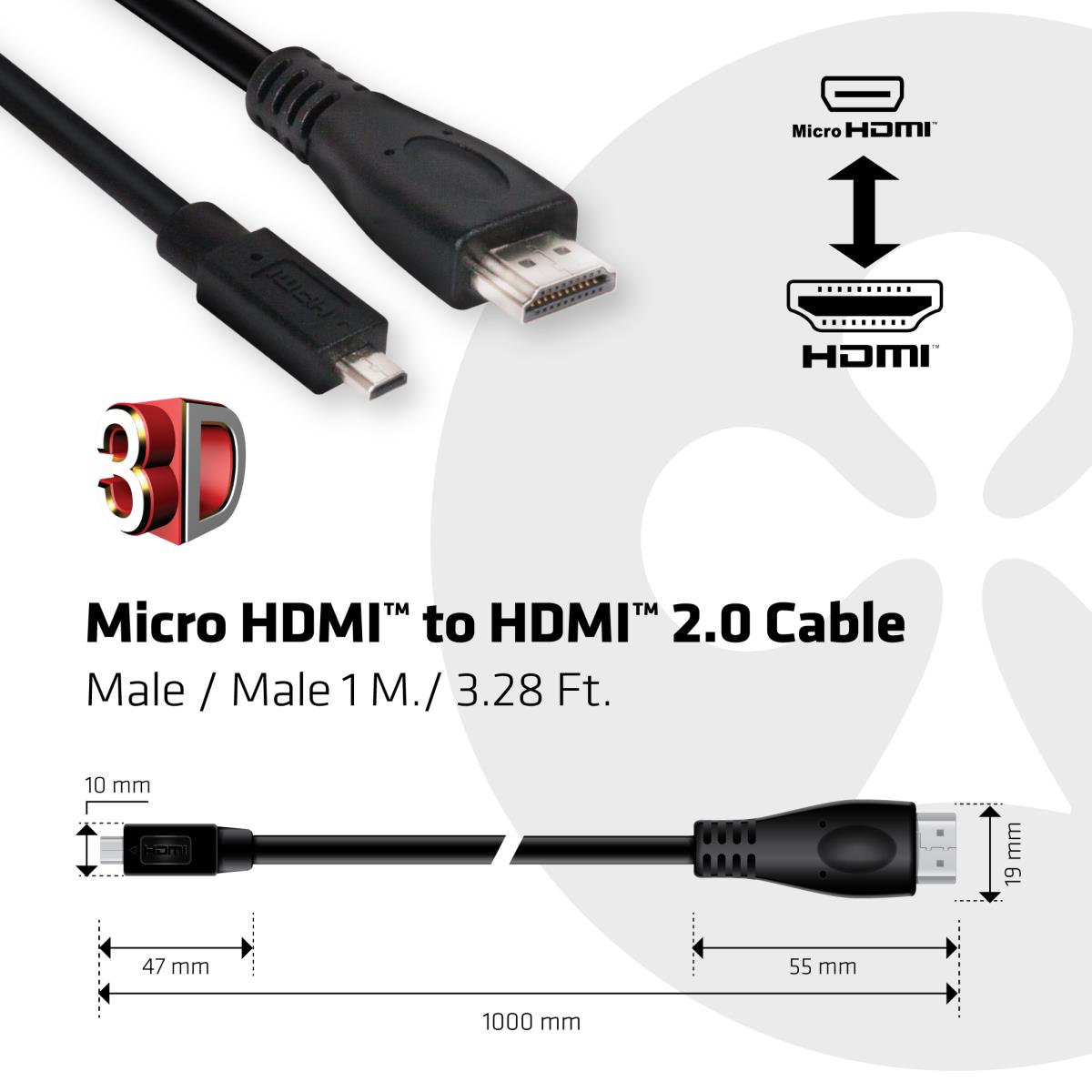 Micro Hdmi To Hdmi 2.0 Cable Uhd 1m 4k60hz 18gbps