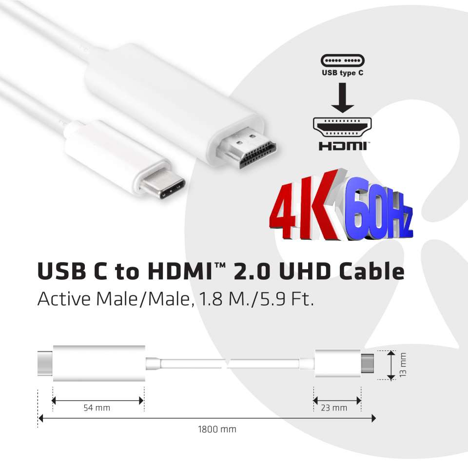 USB C To Hdmi 2.0 Uhd Active Cable 1.8mm/m