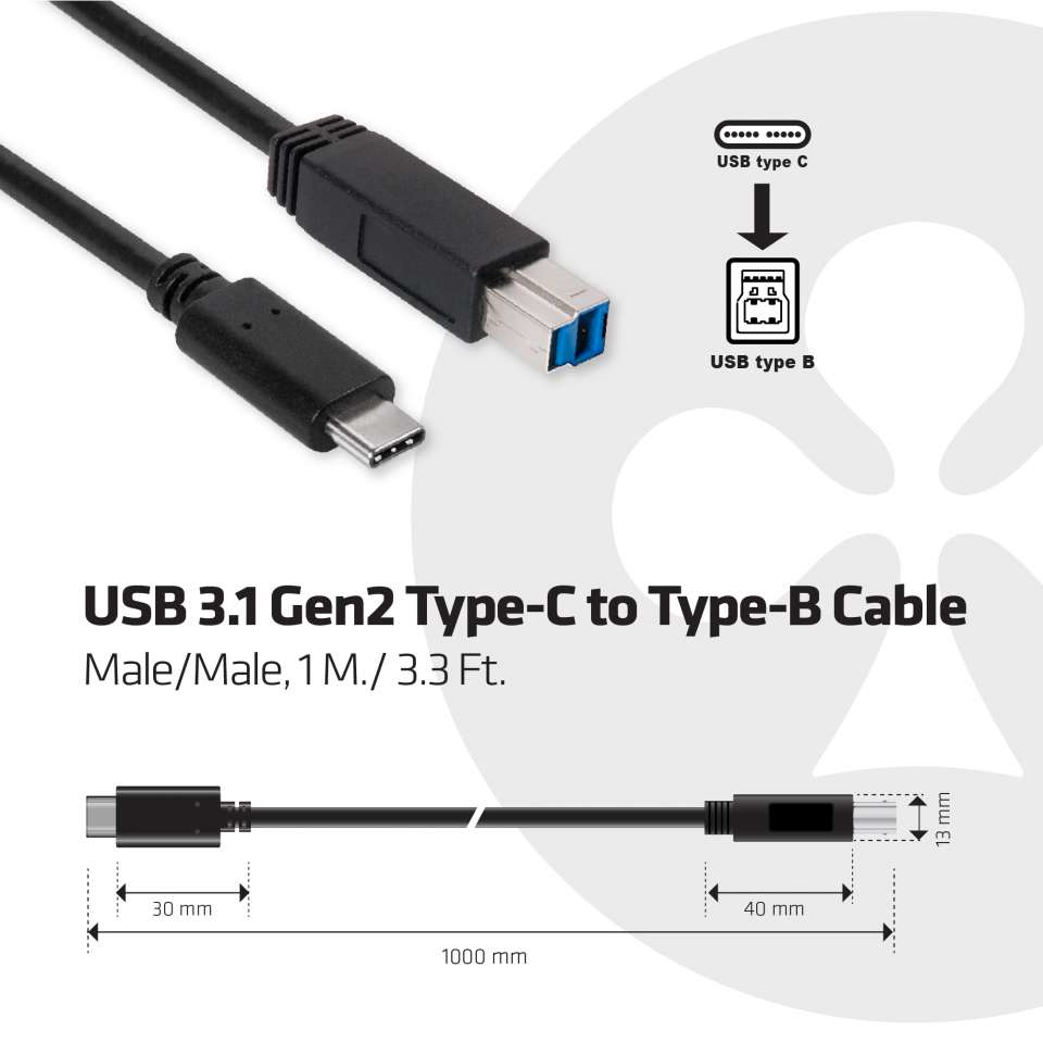 USB 3.1 Gen2 Type-c To Type-b Cable 1m.m/m