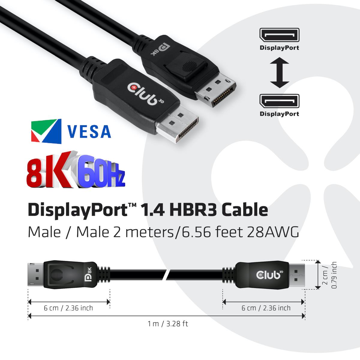 DisplayPort 1.4 Hbr3 Cable M/m 2m 8k60hz