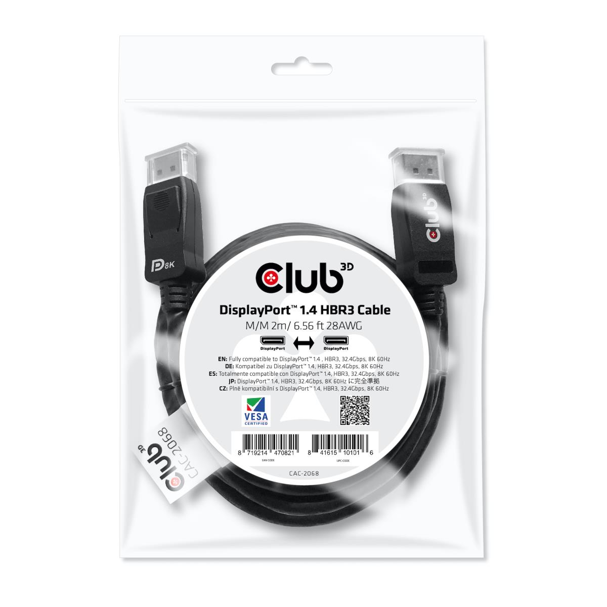 DisplayPort 1.4 Hbr3 Cable M/m 2m 8k60hz