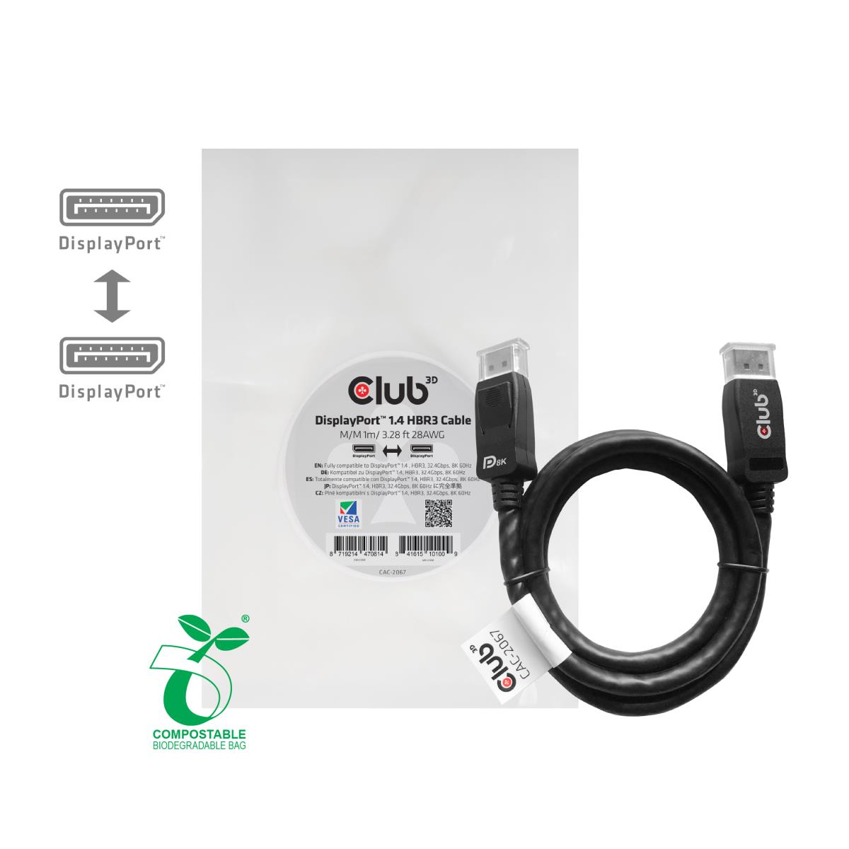 DisplayPort 1.4 Hbr3 Cable M/m 1m 8k60hz