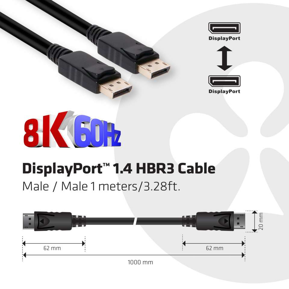 DisplayPort 1.4 Hbr3 Cable M/m 1m 8k60hz